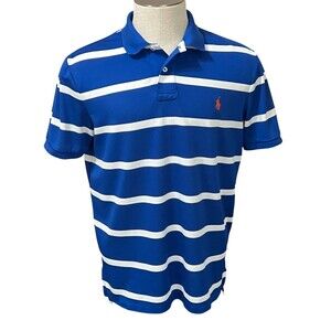 Ralph Lauren Performance POLO Shirt Blue White Stripe Golf Preppy Men’s Large